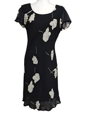 90s Jones New York Floral Dress Womens Size 10 Dark Fairy Grunge Black & White S